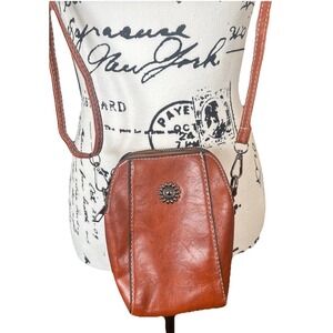 Womens Crossbody Leather Brown Bag 5" X 7" Double Zippers Cell Phone